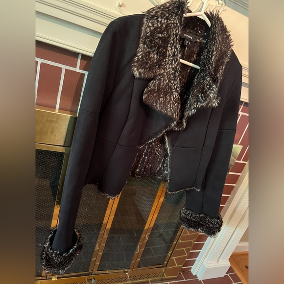 Express faux fur coat reversible black, brown. Sz 2. Sexy. Vintage. - Picture 3 of 10